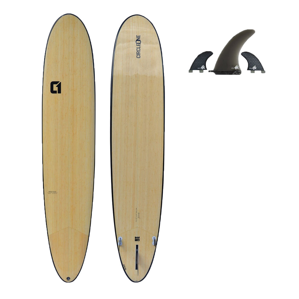 9ft 6 Bamboo Round Pin Tail Longboard Surfboard (FINS Included)