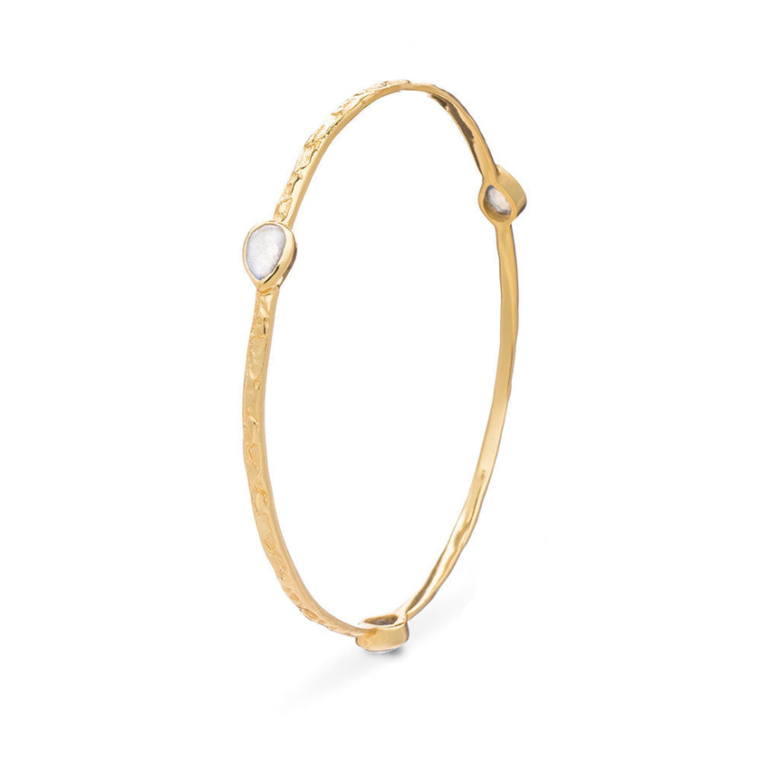 Simi Three Stone Stacking Bangle Rainbow Moonstone