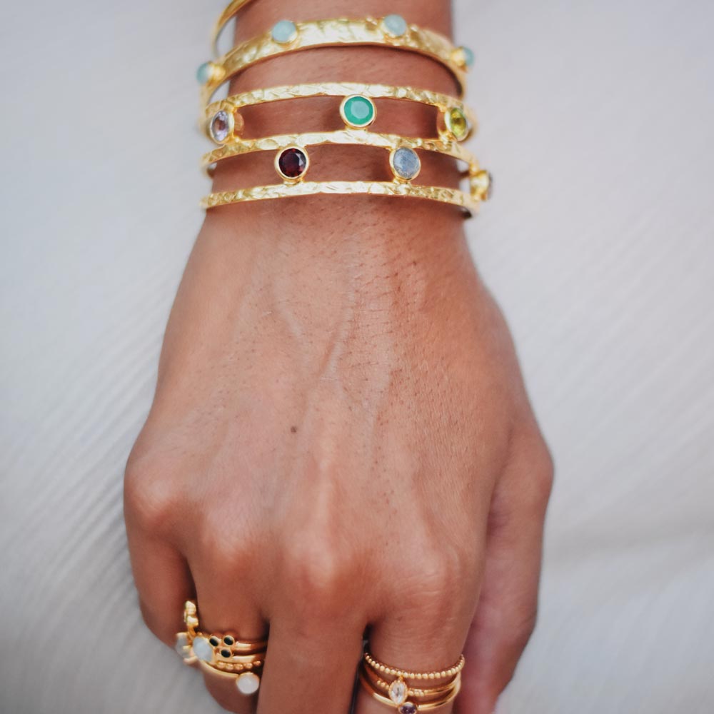 Thalia Gemstone Bangle with Rose Quartz, Amethyst, Iolite & Pariba Onyx