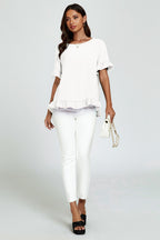 Frill Detail Short Sleeves Top In White