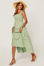 Hem Detail Tiered Maxi Dress In Lime