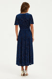 Floral Velvet Devore V neckline Dress In Navy
