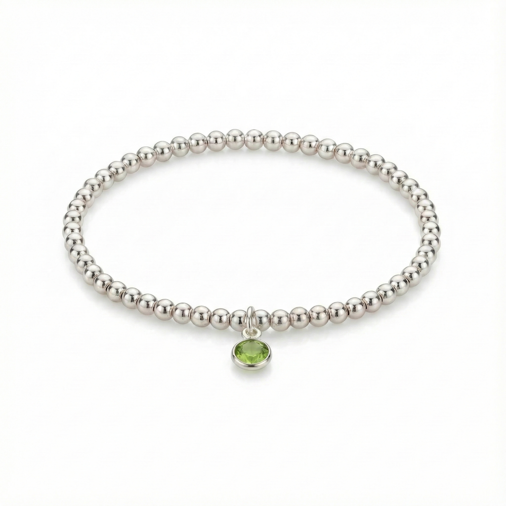 Peridot August Birthstone Bracelet | Stretch Bead Charm Design