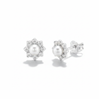 Sterling Silver Pearl & CZ Stud Earrings