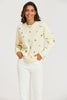 Embroidered Floral Knit Jumper Top In Cream