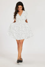 Dot Print Short Sleeve Mini Dress In White