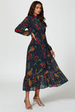 Robe longue à imprimé floral à pois marine
