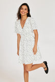 Dot Print Short Sleeve Mini Dress In White