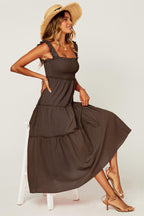 Hem Detail Tiered Maxi Dress In Brown