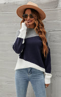 Navy & White Block Colour Jumper Top In Grey