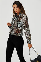 Tie Detail long sleeve Blouse Top In Beige