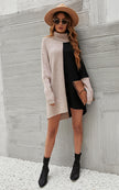 High Neck Half Forest Beige & Black Block Colour Jumper Top