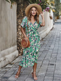 Summer Wrap Midi Dress In Mint Floral Print