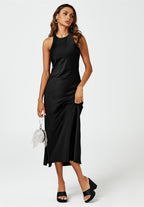 Slim-Fit Satin Midi Dress In Black