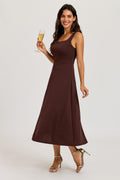 Square Neck Sleeveless Fit & Flare Midi Dress In Espresso