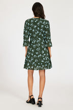 Floral Print Frill Detail Mini Dress In Green
