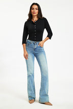 Button Through 3/4 Sleeve Jersey Cardigan Top Black