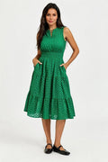 Sleeveless Broderie Anglaise Midi Dress In Green