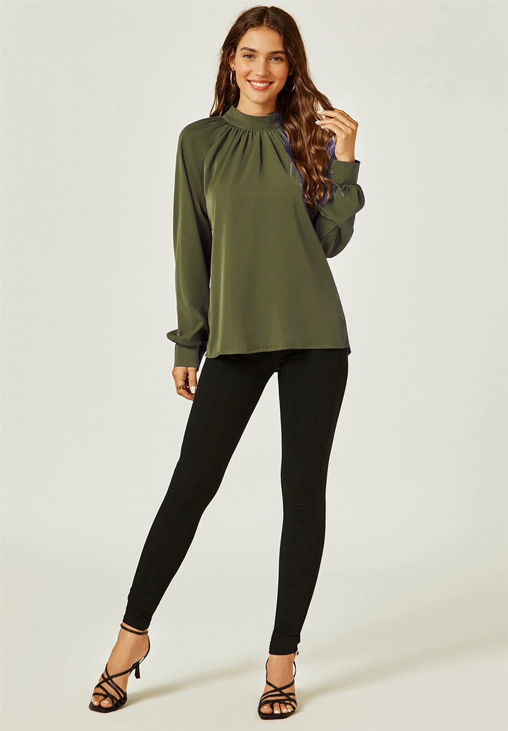 Halter Neck Blouse Top In Khaki Green