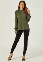 Halter Neck Blouse Top In Khaki Green