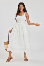 Sleeveless Jersey Top Broderie Midi Dress In White