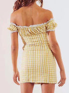 Off The Shoulder Puff Sleeve Mini Dress In Mustard Floral Print