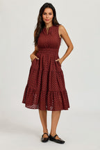 Sleeveless Broderie Anglaise Midi Dress In Rust