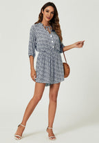 Daisy Floral Print Boho Playsuit With Buttons In Navy