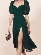 Midi Dress With Drape Sleeve In Green