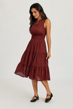 Sleeveless Broderie Anglaise Midi Dress In Rust