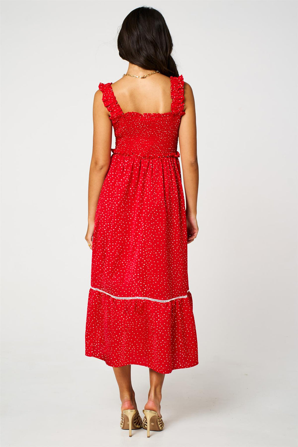Dot Print Hem Detail Maxi Dress In Red