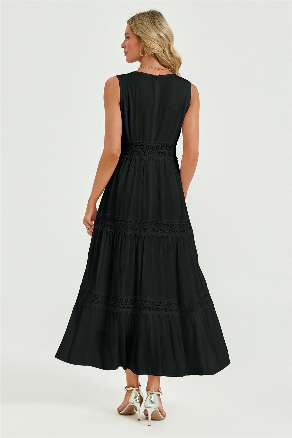 Lace Detail Maxi Dress In Black