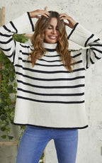 Black Striped Jumer Top In Beige