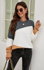 Grey & Camel Block Colour Jumper Top In Beige
