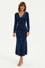Floral Velvet Devore Long Sleeve Wrap Midi Dress In Navy