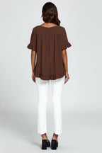 Frill Detail Short Sleeves Top In Brown