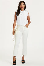 Frill Trim Sleeve Frill Neck Blouse Top In White