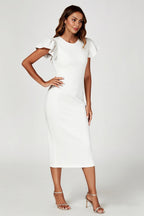 Volume Sleeve Bodycon Midi Dress In White