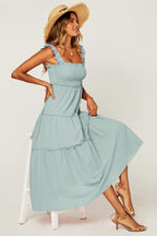 Hem Detail Tiered Maxi Dress In Duck Egg