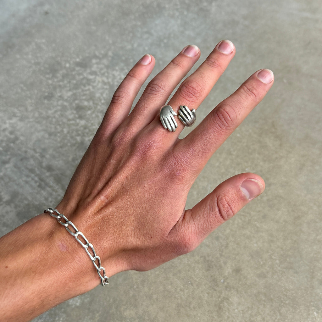 Double Hugged Hands Silver Ring