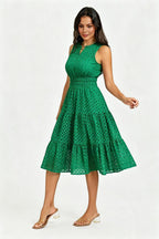 Sleeveless Broderie Anglaise Midi Dress In Green