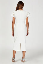 Volume Sleeve Bodycon Midi Dress In White