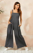 Combinaison Loungewear Bardot à Bretelles Gris Anthracite