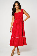 Dot Print Hem Detail Maxi Dress In Red