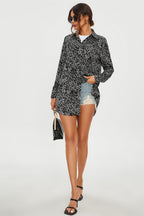 Leopard Print Tunic Shirt In Grey Blue