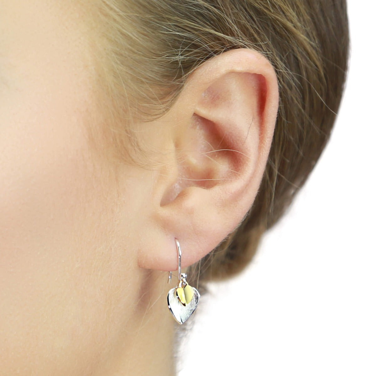 Beginnings Double Heart Earrings with Yellow Gold Plated Small Heart
