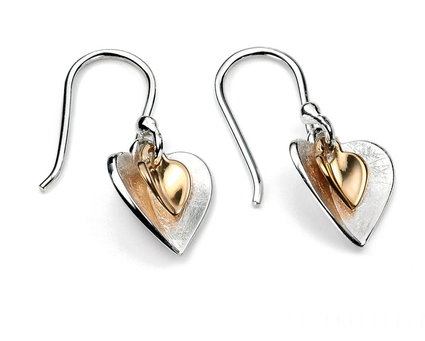 Beginnings Double Heart Earrings with Yellow Gold Plated Small Heart
