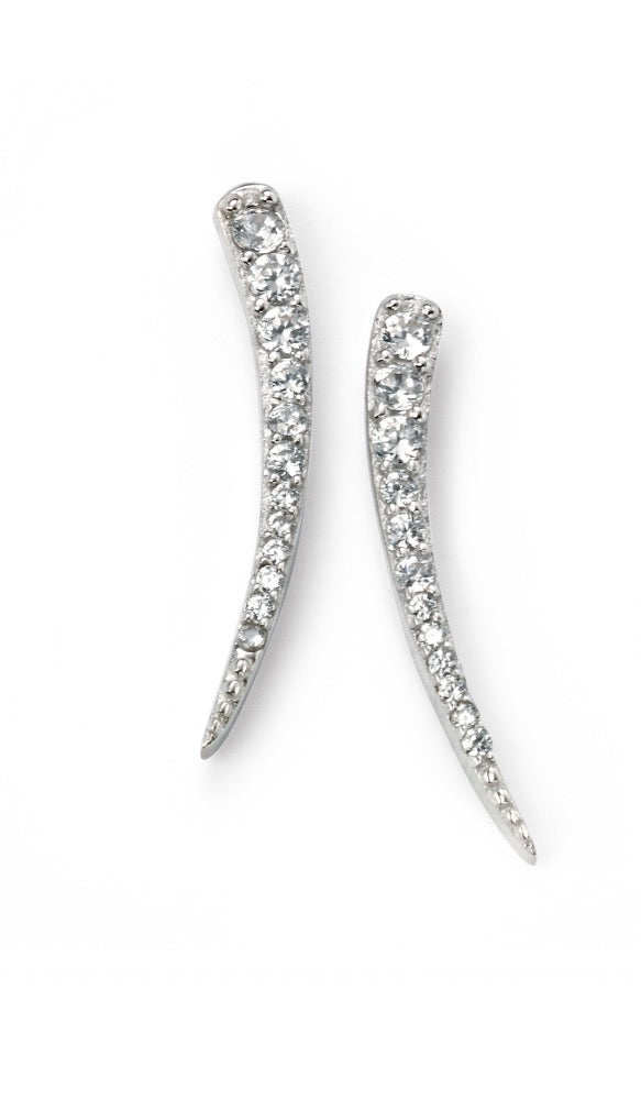 Beginnings Rhodium Plated Curved Bar Earrings with Cubic Zirconia