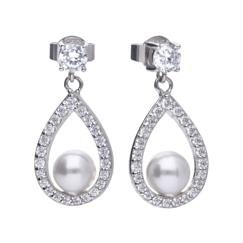 Diamonfire Open Halo Teardrop Earrings with Shell Pearl