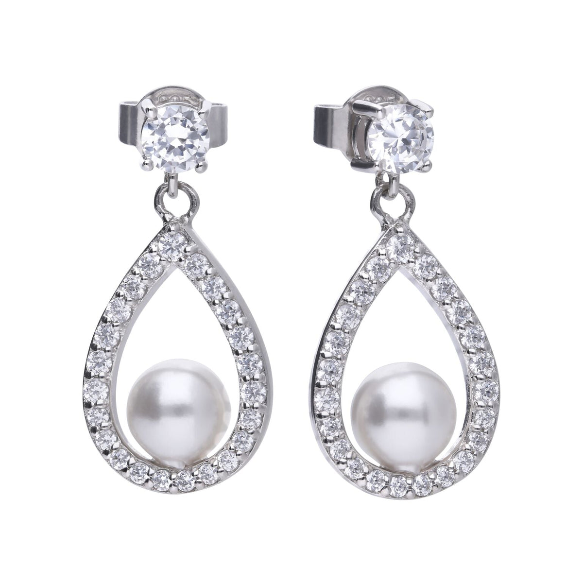 Diamonfire Open Halo Teardrop Earrings with Shell Pearl
